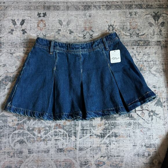 NWT Free People Madison Ave Mini Skirt Denim Pleated 27 - Picture 2 of 9